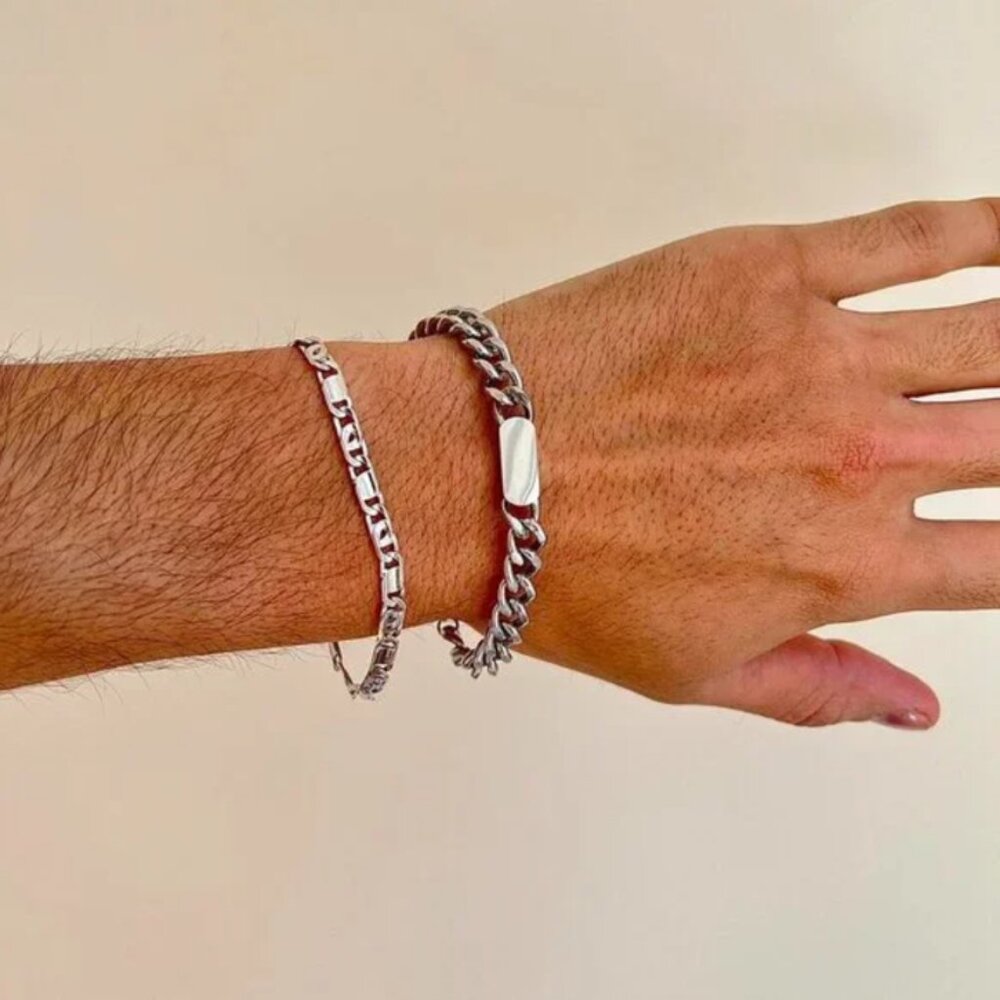 Silver Cuban link stainless steel chain bracelet